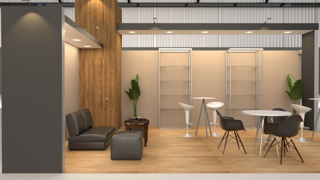 diseño de stand fenal render camuflage